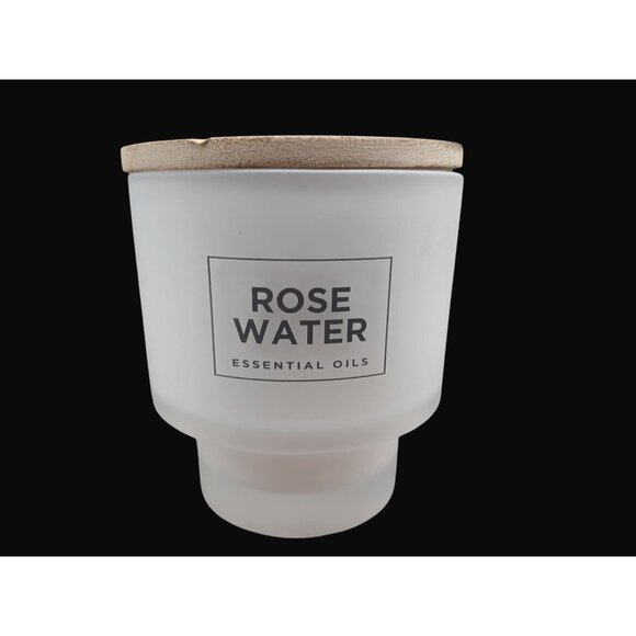 Wolf Lamb W L Rose Water Essential Oils 13 Oz Candle Wooden Lid Frosted Glass Ja - Picture 1 of 13